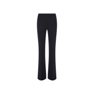 Introducing the Frances Bootcut Trouser: black tailored dress pants featuring a slight flare at the hem, crafted from comfortable stretch suit fabric. Designed with belt loops and a fitted waist, these trousers offer a classic, formal look that makes them an essential addition to any wardrobe.