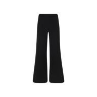 The Chelsy Wide-Leg Pant is a black, high-waisted design featuring a tailored fit and flared bottom, displayed on a plain white background.