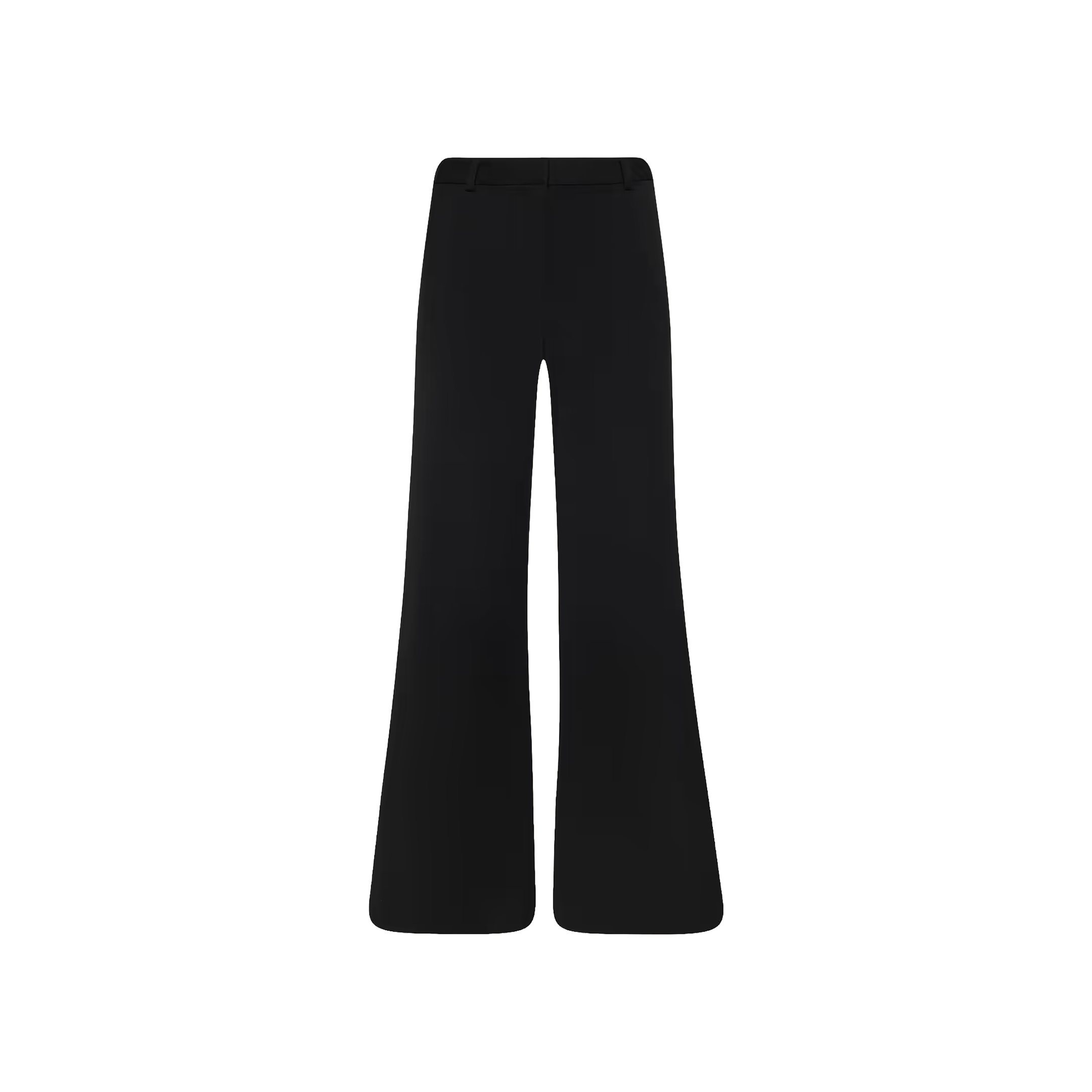 The Chelsy Wide-Leg Pant is a black, high-waisted design featuring a tailored fit and flared bottom, displayed on a plain white background.