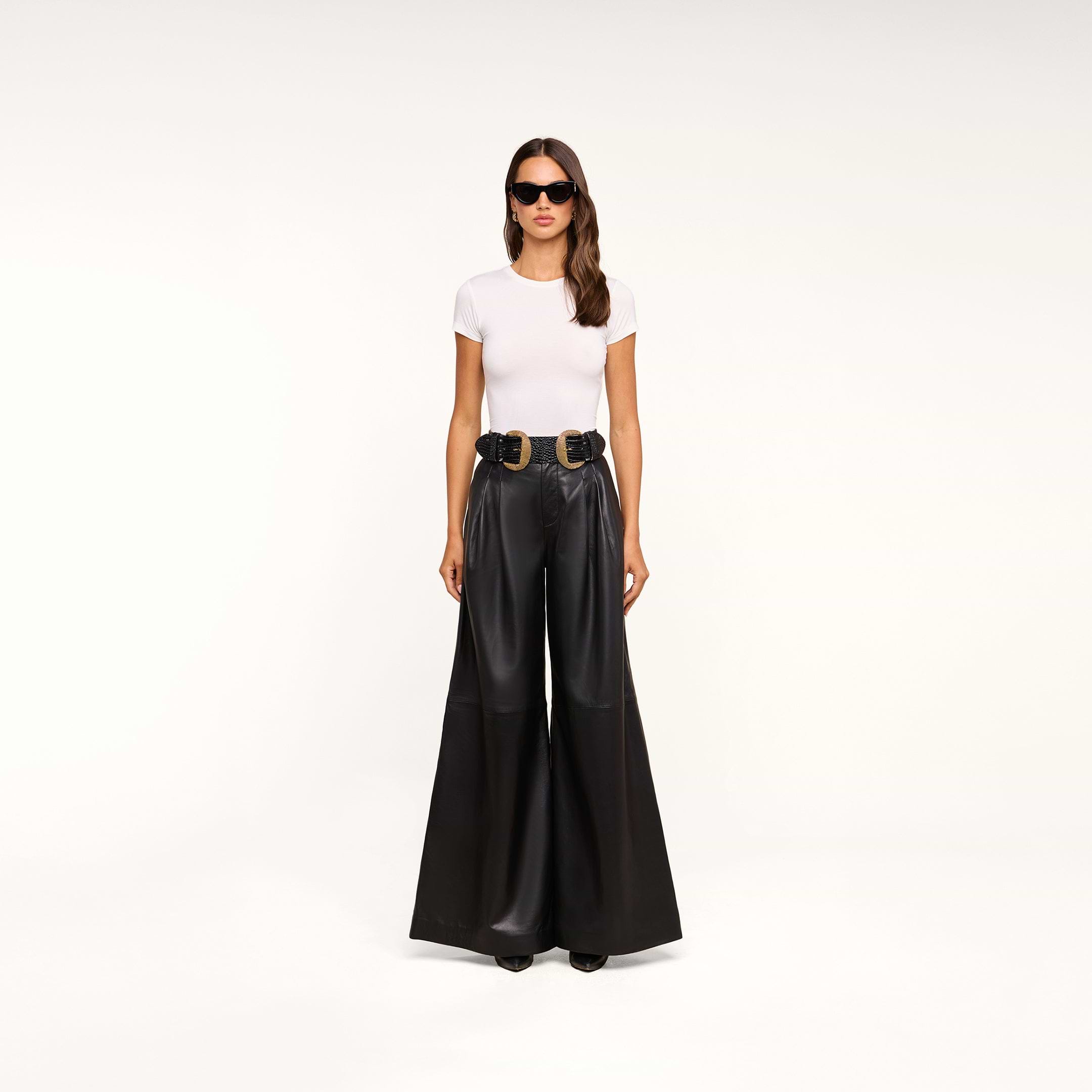 Chelsy Leather Wide-Leg Pant in Black | L'AGENCE