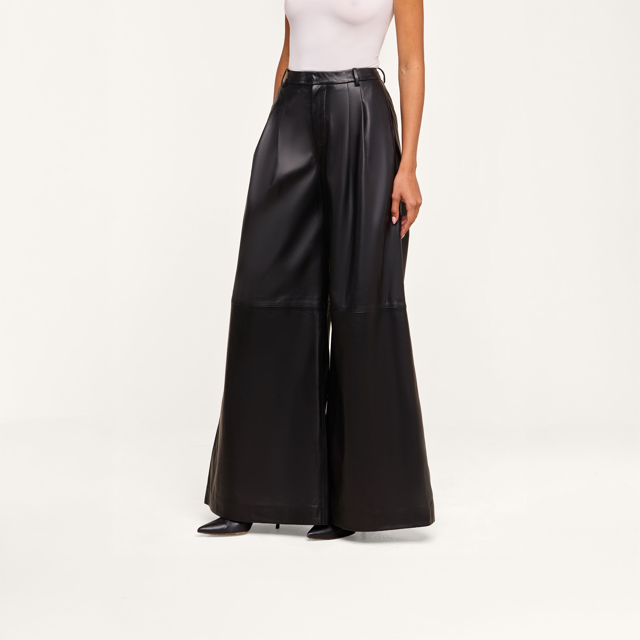 Chelsy Leather Wide-Leg Pant in Black | L'AGENCE