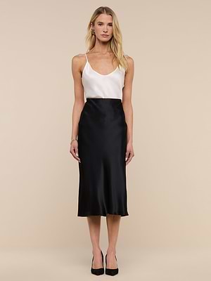 Perin Silk Midi Skirt in Black | L'AGENCE Perin Silk Midi Skirt in Black | L'AGENCE