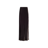 The Zeta Velvet Maxi Skirt is a minimalist, high-waisted black velvet skirt with a subtle sheen, showcased against a plain white background.