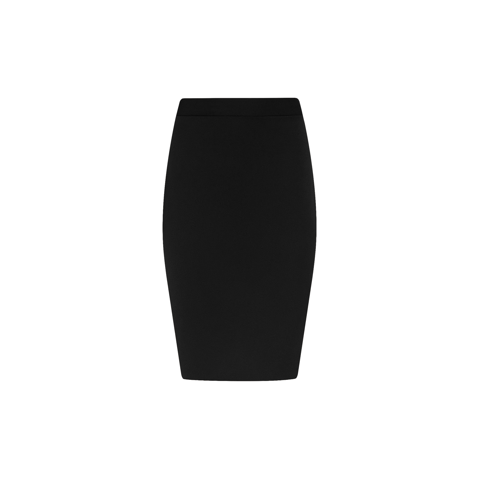 The Olyvia Pencil Skirt is displayed against a white background. Crafted from stretch suit fabric, this skirt is knee-length with a curve-skimming fit and tailored silhouette, featuring no visible patterns, buttons, or embellishments.
