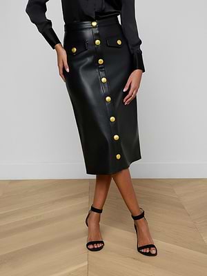 L'AGENCE Milann Vegan Leather Skirt In Black/Gold L'AGENCE Milann Vegan Leather Skirt In Black/Gold