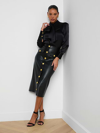 L'AGENCE Milann Vegan Leather Skirt In Black/Gold