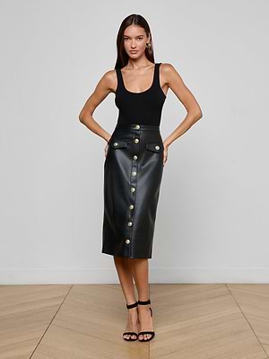 Milann Vegan Leather Skirt in Black | L'AGENCE Milann Vegan Leather Skirt in Black | L'AGENCE