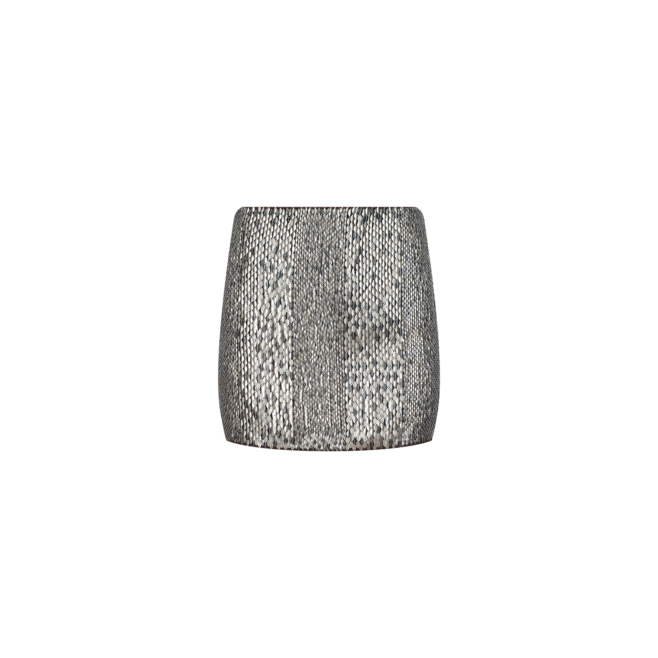The Dion Sequin Mini Skirt is a short, high-waisted mini skirt featuring a gray and black snakeskin pattern, displayed on a plain white background.