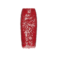 Makena Sequin Pencil Skirt in red, featuring a festive scalloped lace hem.