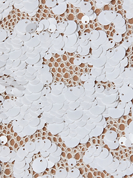 Densely sewn white sequins on beige lace fabric create a textured, decorative pattern with a blend of shiny and matte surfaces—perfect for elevating the Makena Sequin Pencil Skirt or pairing with spring fashion trends.