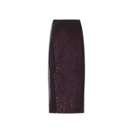Makena Sequin Pencil Skirt in dark purple, a pencil-shaped design perfect for semi-formal occasions.