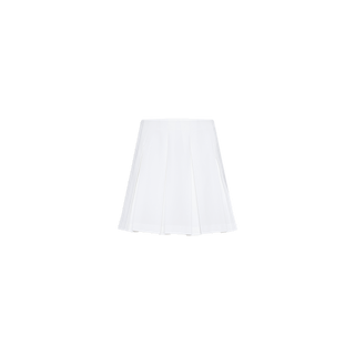 The Tania Pleated Mini Skirt, crafted from stretch suit fabric in white, is displayed against a plain white background.