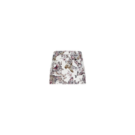 The Cyra Low-Rise Mini Skirt is a white mini skirt adorned with a vibrant butterfly print, displayed on a plain white background.