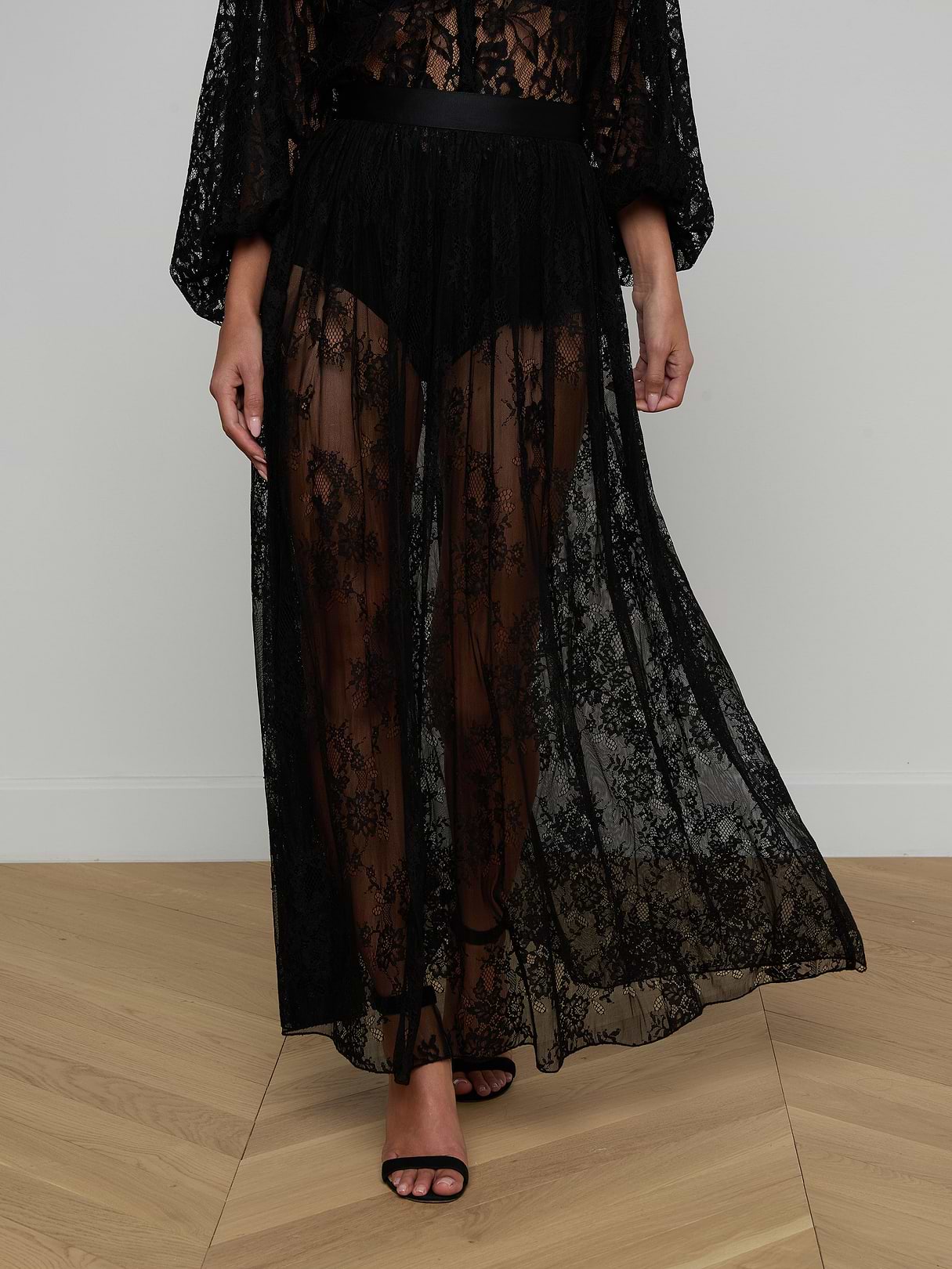 Alona Lace Maxi Skirt in Black | L'AGENCE