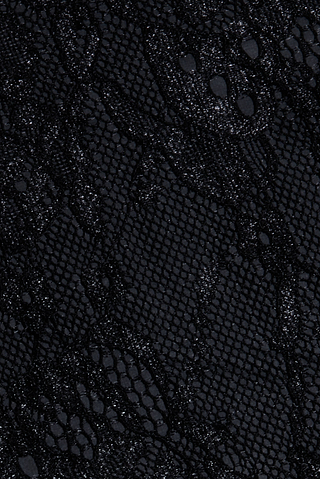 Close-up of the Raymonde Lace Maxi Skirt, crafted from black Chantilly lace with intricate floral and mesh patterns and a subtle shimmer throughout—ideal for creating a sophisticated look on a night out.