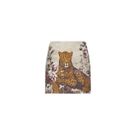 Introducing the Marseille Mini Skirt—a vintage-inspired piece featuring a luxurious print of a leopard reclining amidst flowers and foliage on a neutral background. Crafted from Italian jacquard, this skirt showcases an elegant tapestry design that brings timeless sophistication to your wardrobe.
