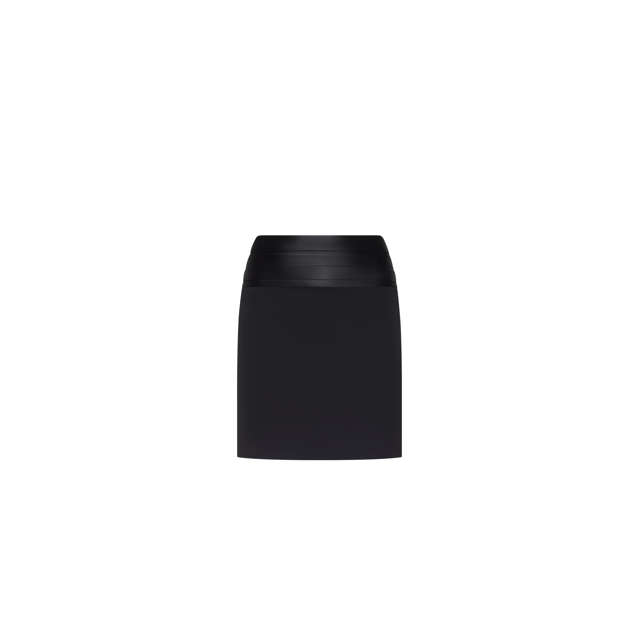Truth Cummerbund Skirt, a black tailored mini skirt featuring a wide, pleated waistband.