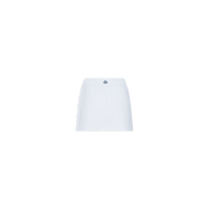 Iga Tennis Skort with a mini straight cut, crafted from performance fabric and finished with a small blue embroidered logo at the center waistband. Displayed on a plain white background.