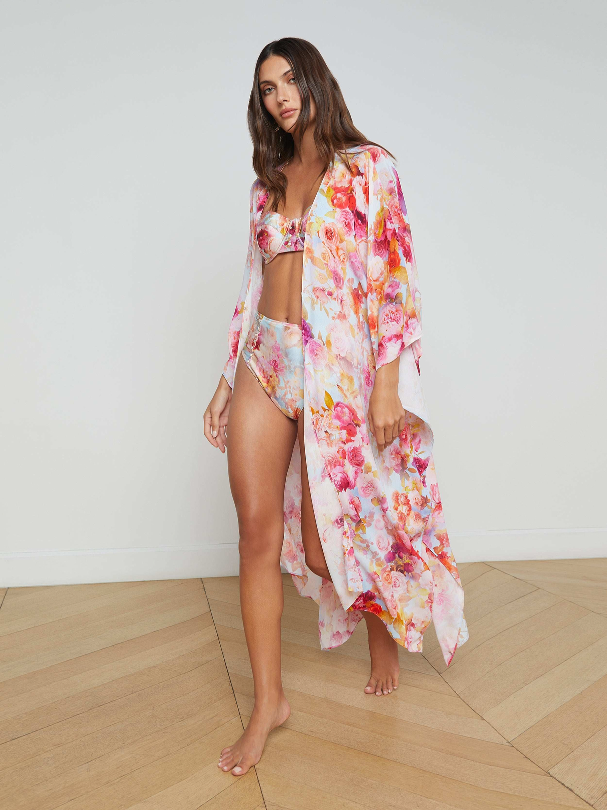 Kara Kimono Cover-Up in Multi Soft Cloud Floral | L'AGENCE