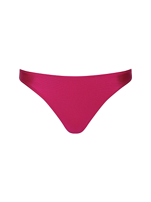 The Jean Bikini Bottom is shown in bright pink against a white background, featuring a plain, low-rise, high-leg design in smooth, four-way stretch nylon fabric with no visible patterns or embellishments.