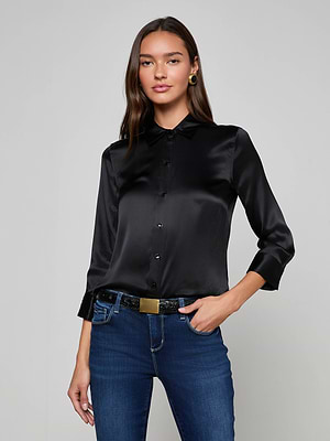 L'AGENCE Dani Silk Blouse Top In Black L'AGENCE Dani Silk Blouse Top In Black