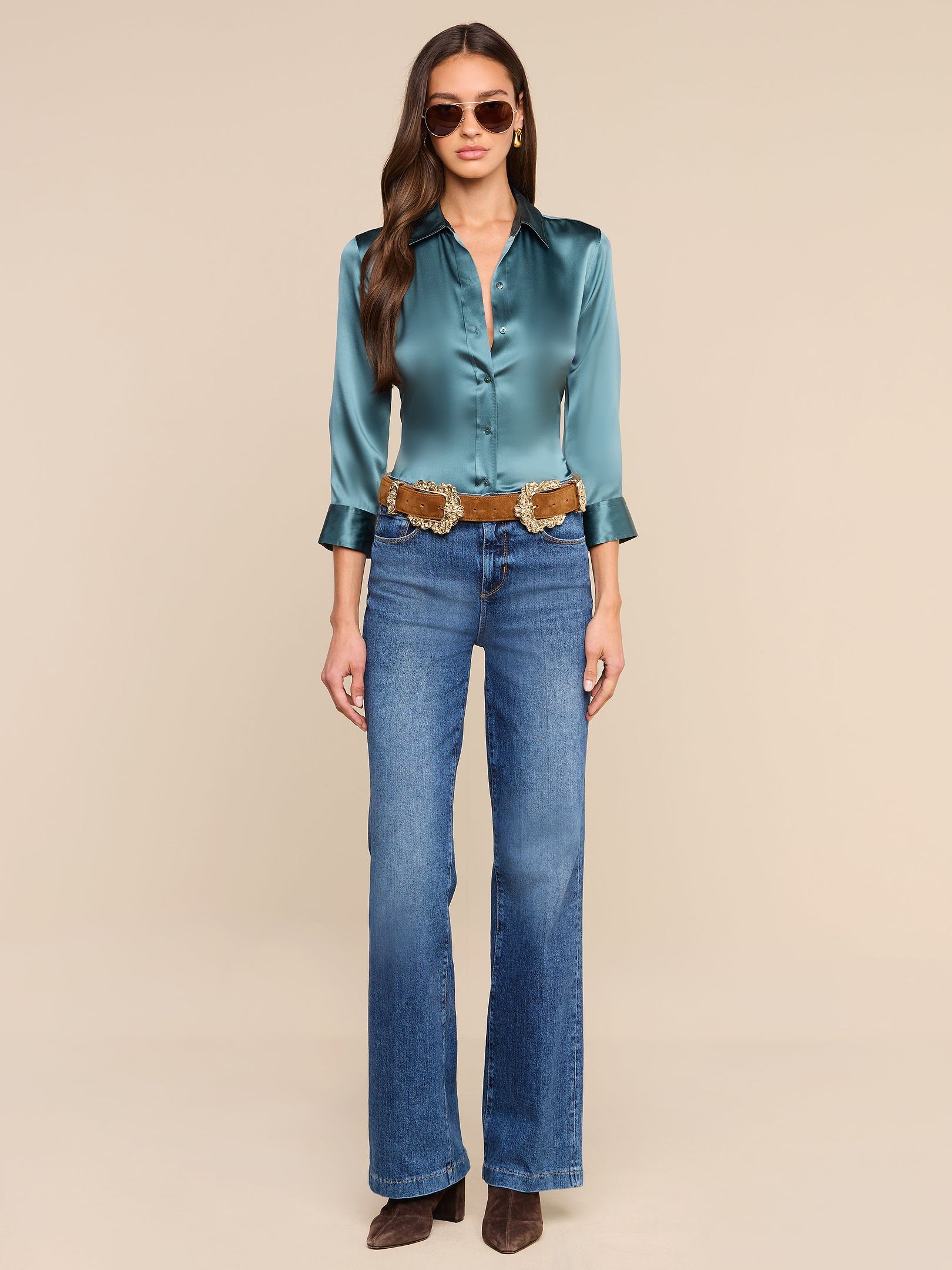Dani Silk Blouse in Cadet Blue | L'AGENCE