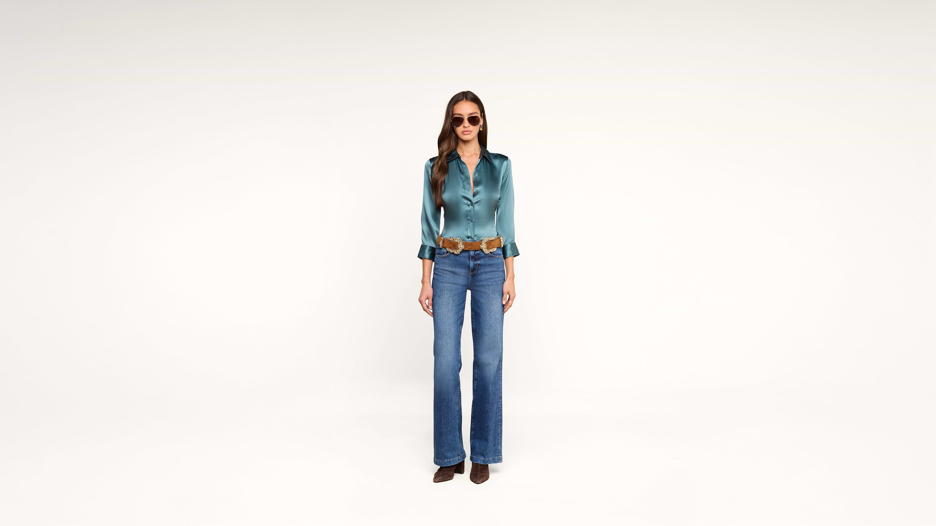 Dani Silk Blouse in Cadet Blue | L'AGENCE