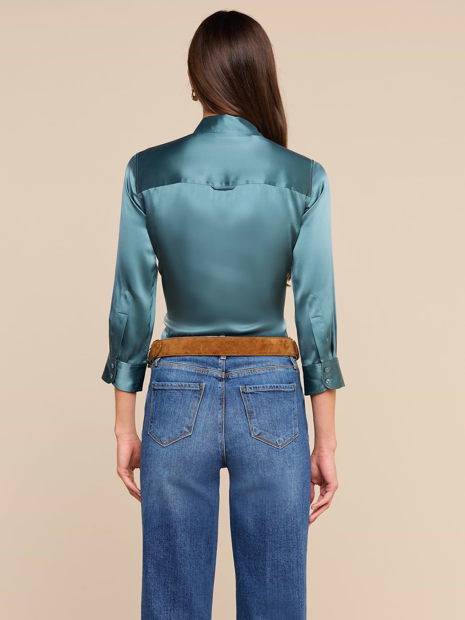 Dani Silk Blouse in Cadet Blue | L'AGENCE