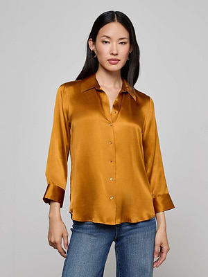 Dani Silk Blouse in Dijon | L'AGENCE Dani Silk Blouse in Dijon | L'AGENCE