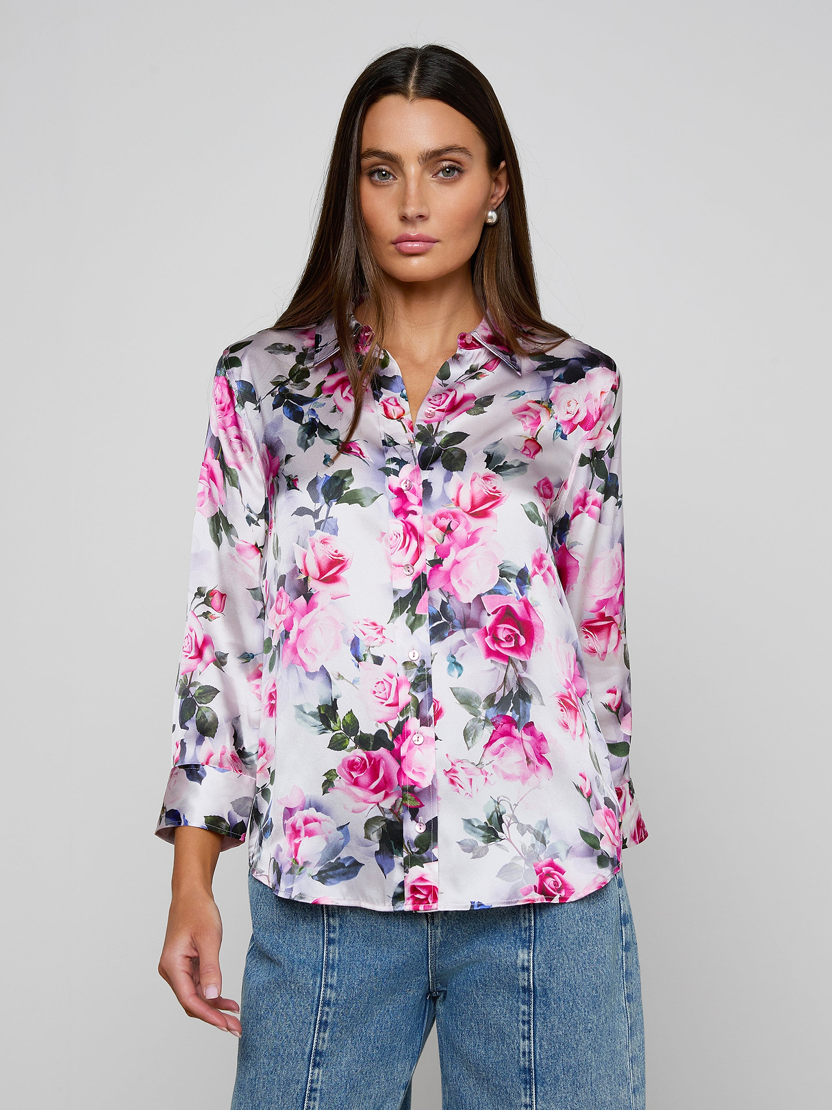Dani Silk Blouse in Pink Multi Water Rose | L'AGENCE