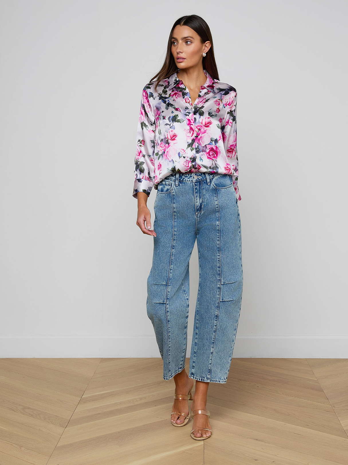 Dani Silk Blouse in Pink Multi Water Rose | L'AGENCE