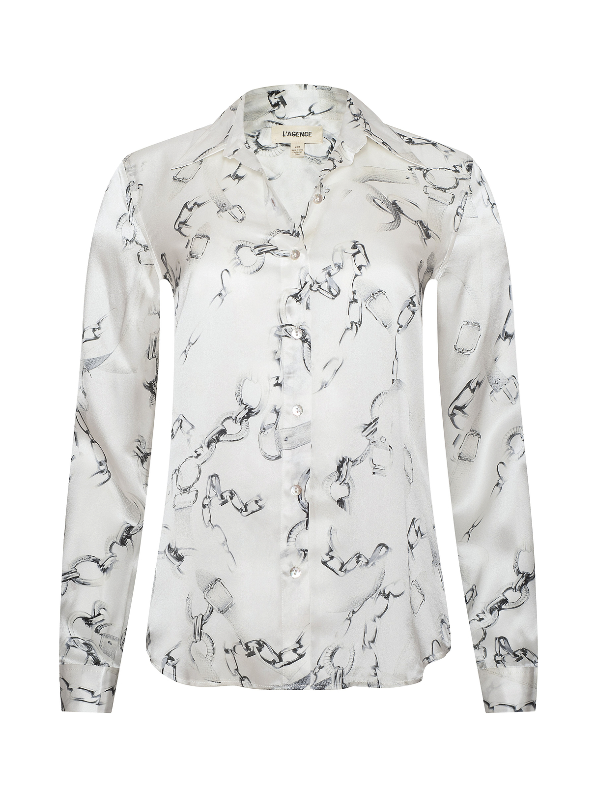 Tyler Silk Blouse in Ivory/Grey Small Faded Chain | L'AGENCE
