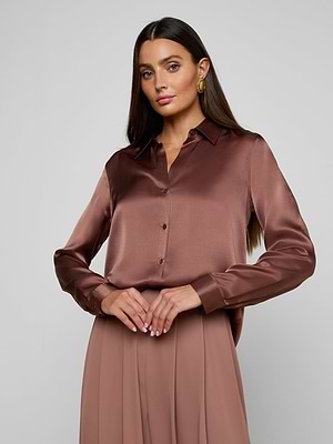 L'AGENCE Tyler Silk Blouse Top In Light Mink L'AGENCE Tyler Silk Blouse Top In Light Mink