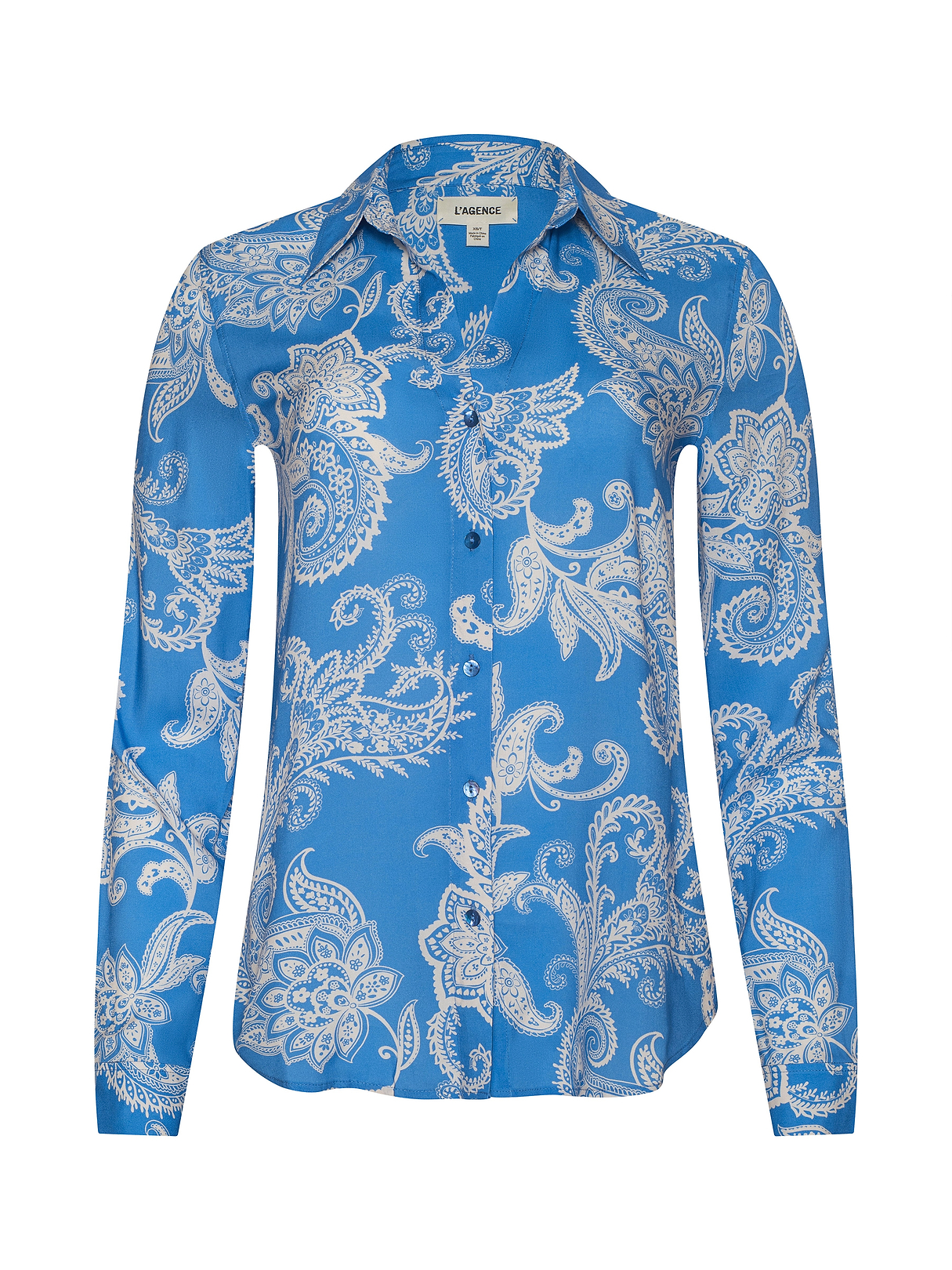Holly Blouse in Regatta Blue/Ivory Paisley | L'AGENCE