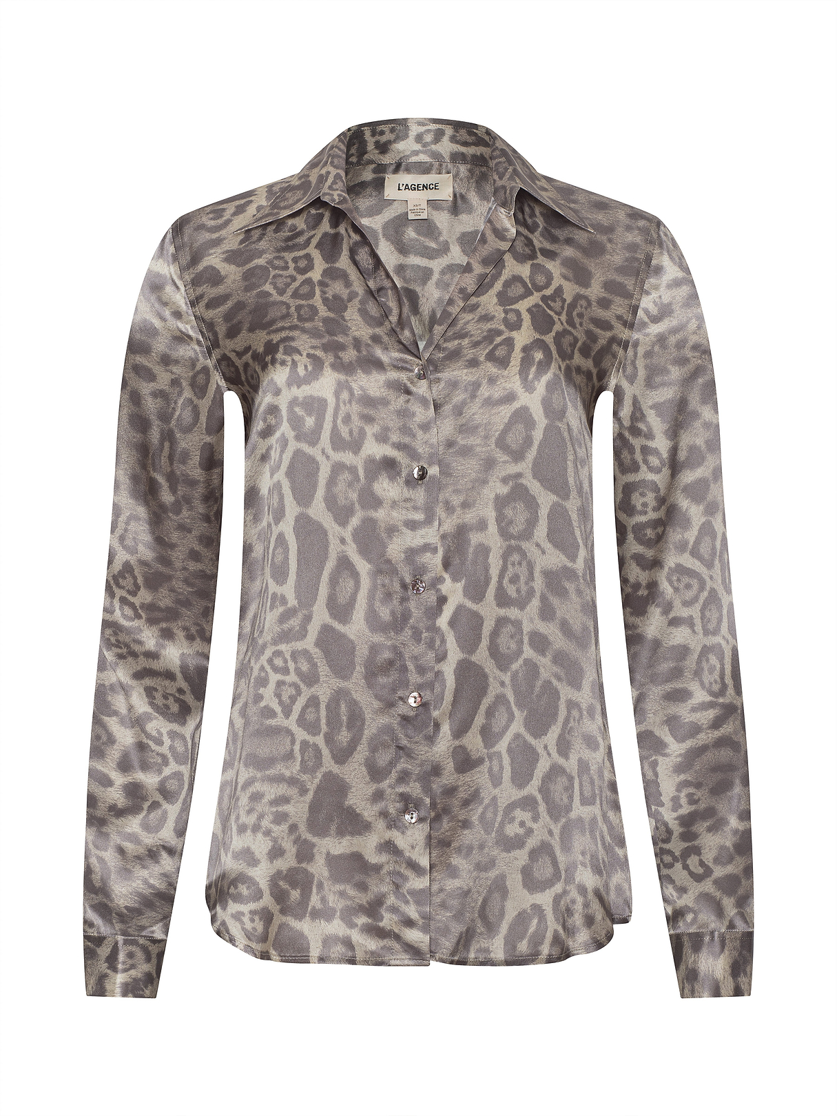 Tyler Silk Blouse in Grey Multi Patch Leopard | L'AGENCE