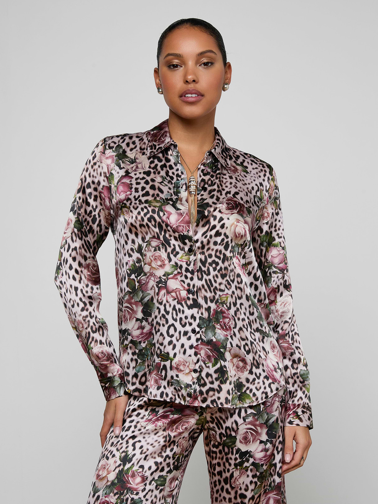 Tyler Silk Blouse in Multi Small Rose Cheetah | L'AGENCE
