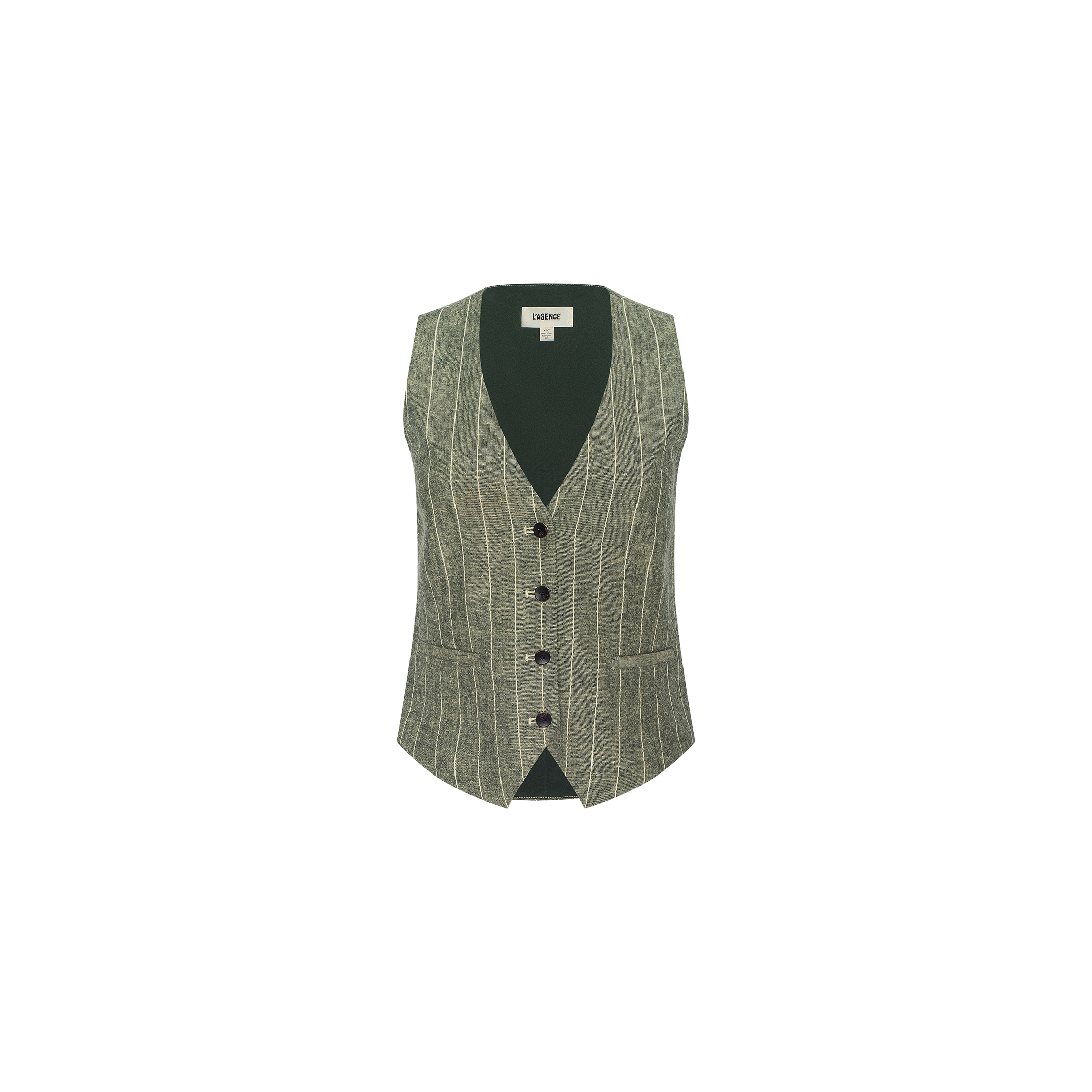 Drina Linen-Blend Vest in Olive Green Pinstripe | L'AGENCE
