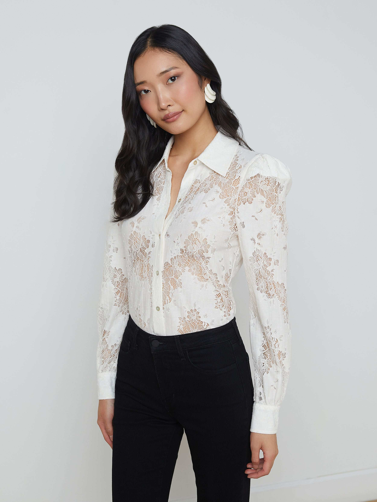 Jenica Lace Blouse in Ivory | L'AGENCE