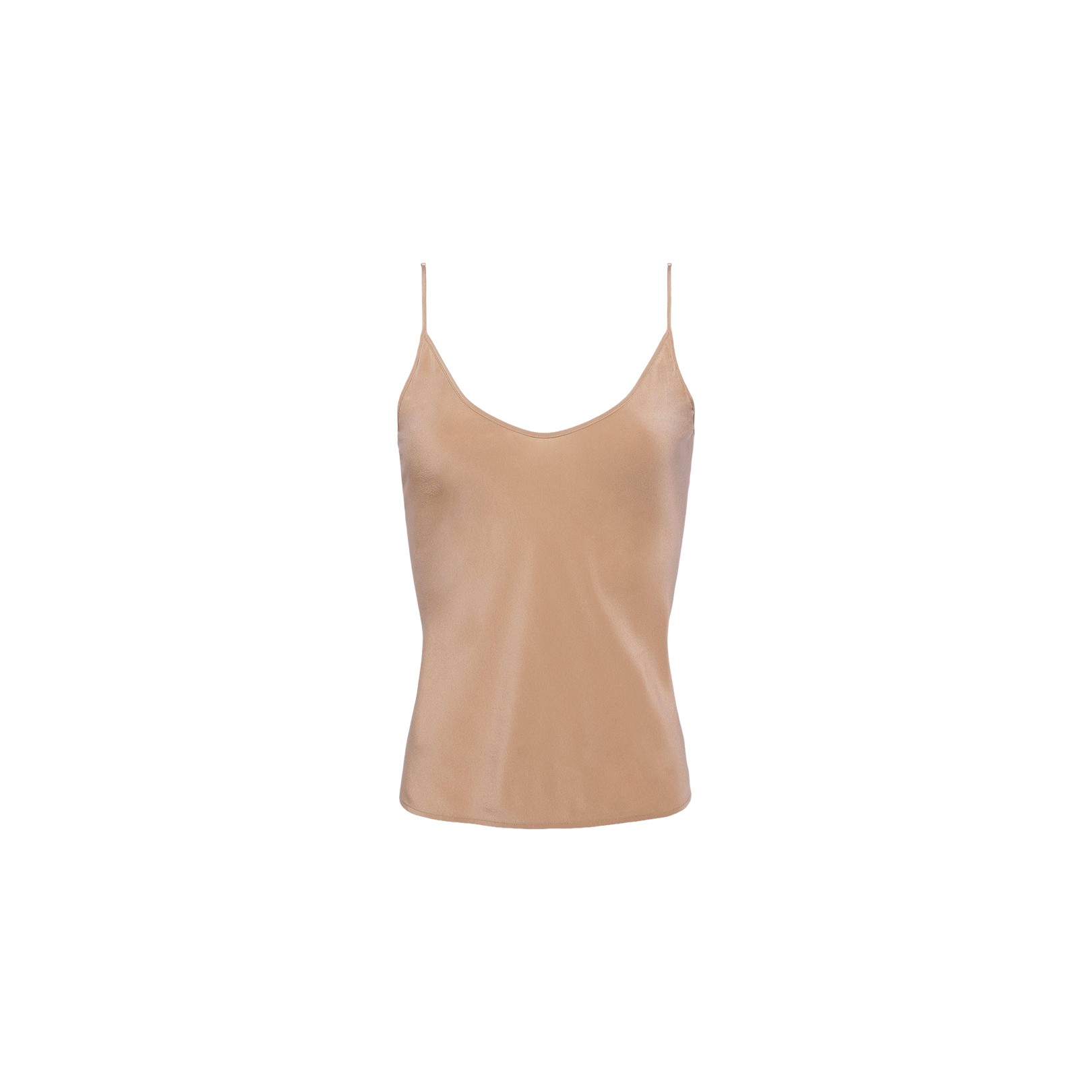 Lexi Silk Camisole in beige, featuring thin adjustable spaghetti straps, shown against a plain white background.