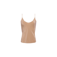 The Lexi Silk Camisole, featuring a nude hue and thin adjustable straps, is displayed on a plain white background.