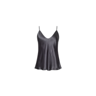 Lexi Silk Camisole in charcoal gray silk charmeuse with a V-neckline and thin spaghetti straps.