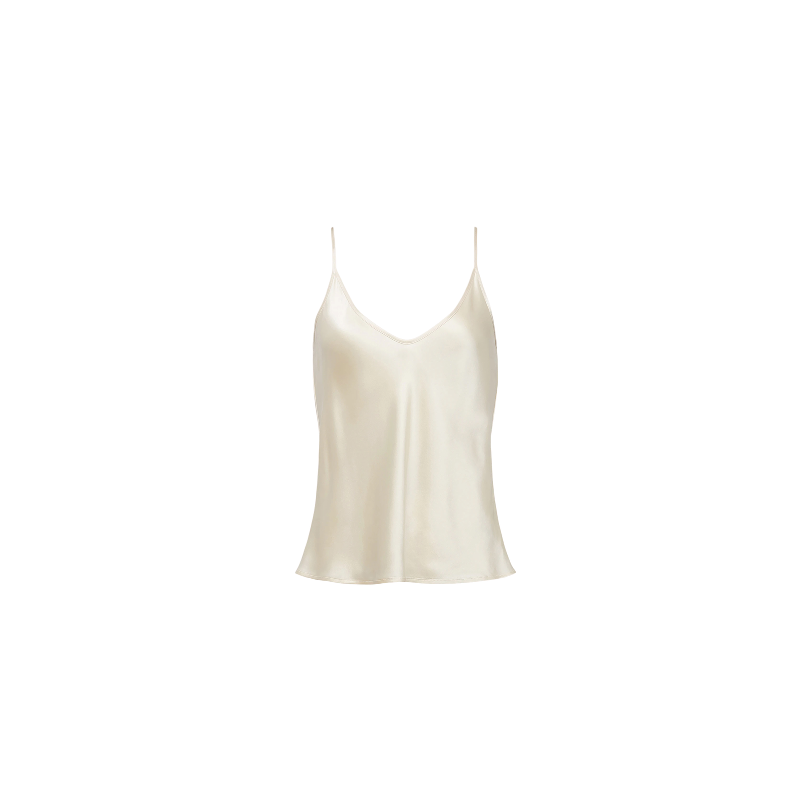 The Lexi Silk Camisole, a sleeveless top in pearl white featuring thin adjustable straps, is displayed on a plain white background.