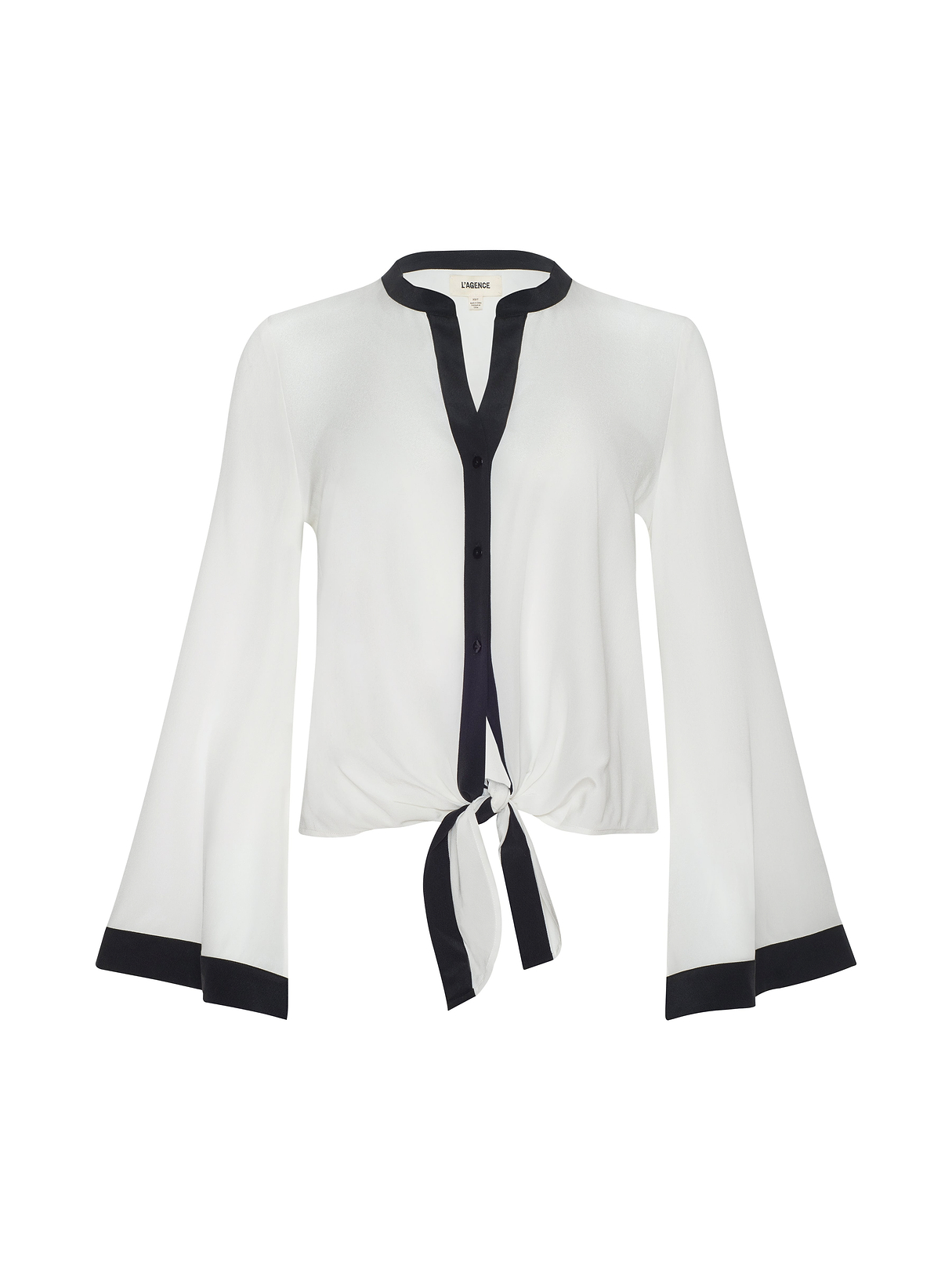 Charlize Silk Blouse in Ivory/Black | L'AGENCE