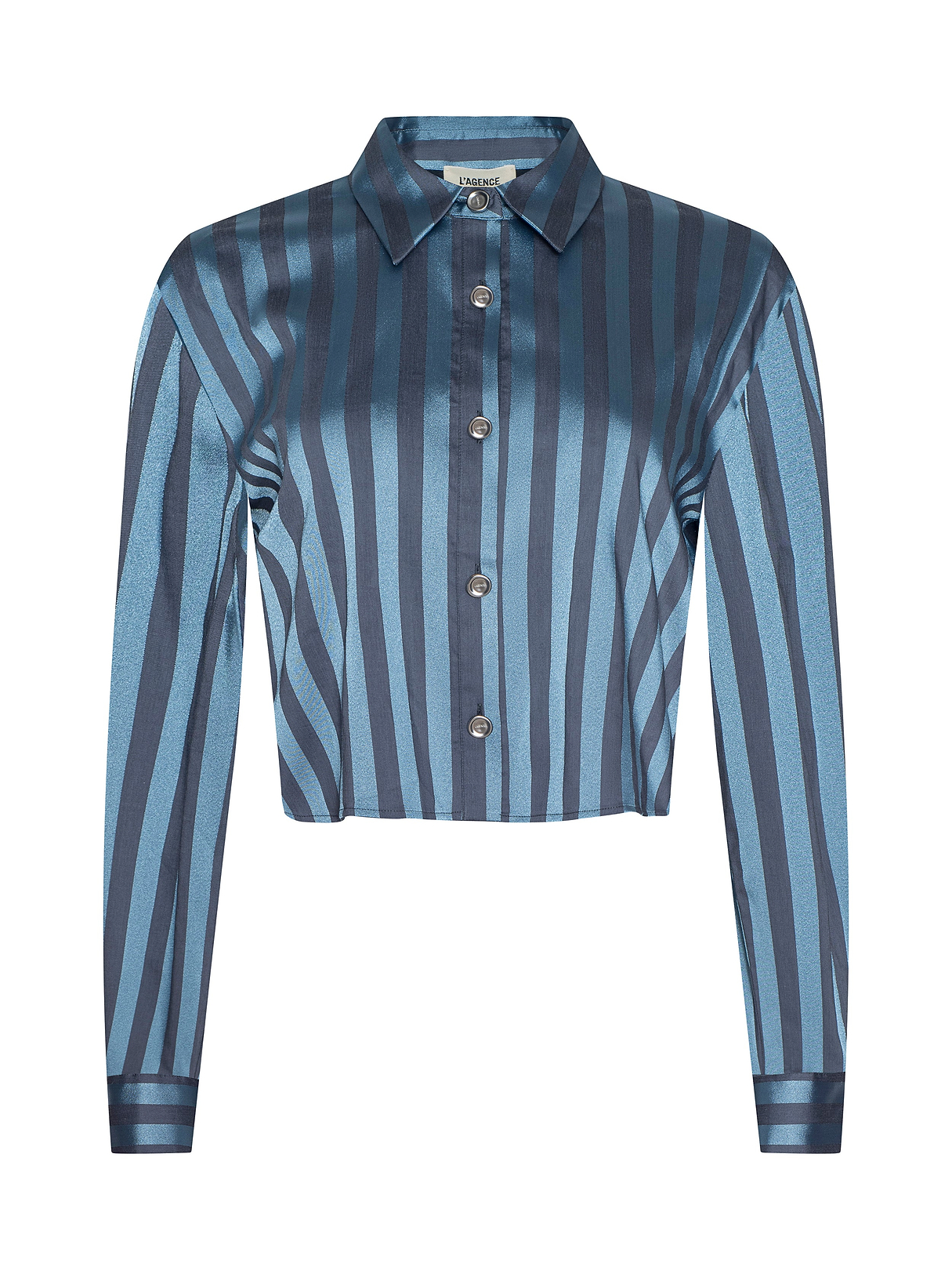 Cosette Satin Shirt in Blue Multi Stripe | L'AGENCE