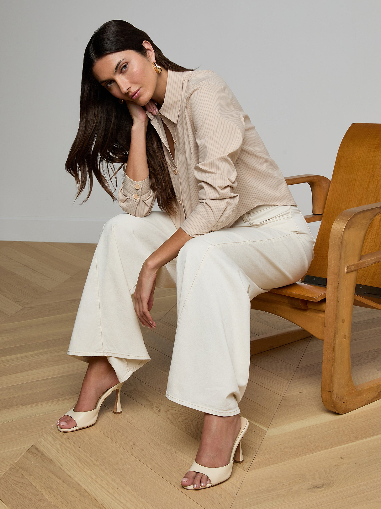 Cosette Shirt in Macadamia/Light Brown Stripe | L'AGENCE