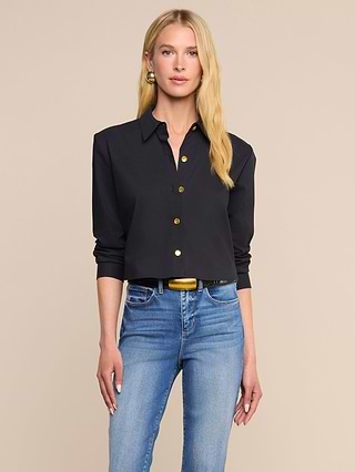 L'AGENCE Cosette Shirt In Black/Gold Wax Stamp