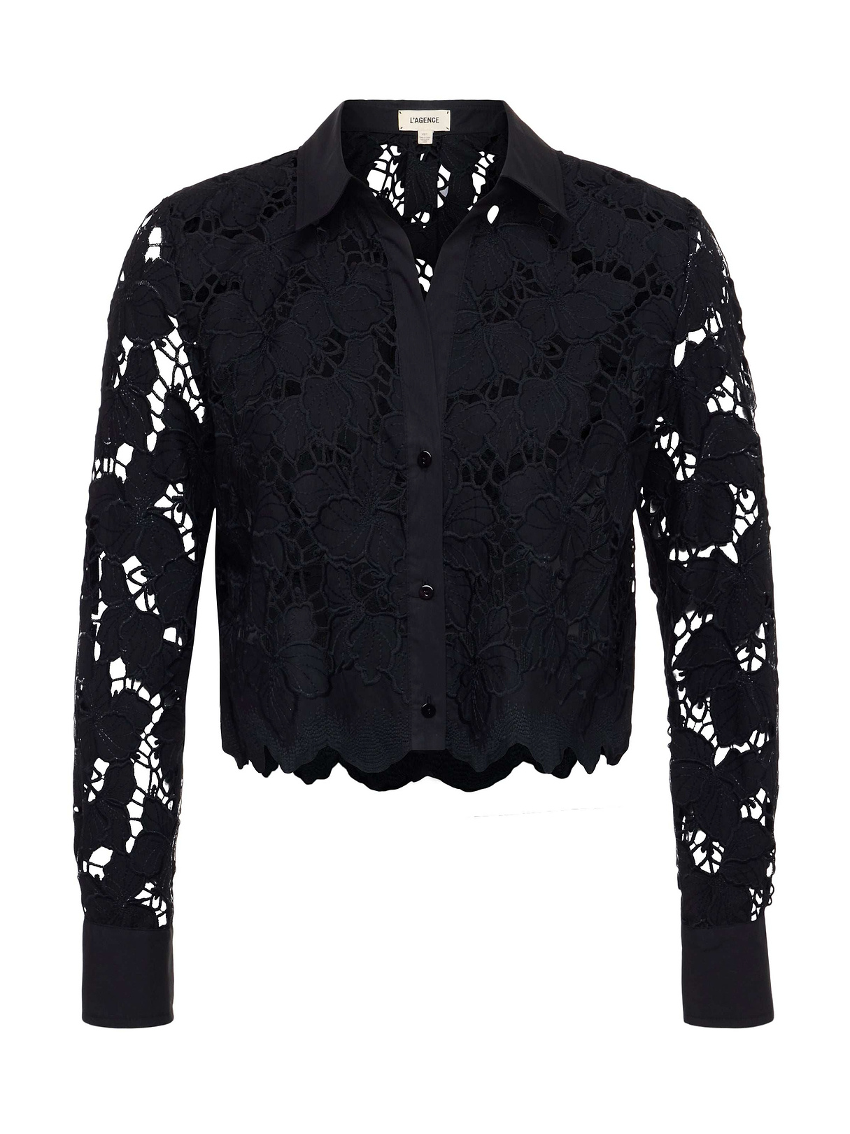 Seychelle Cropped Eyelet Blouse in Black | L'AGENCE