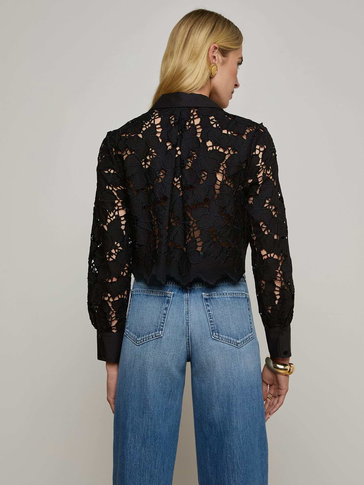 Seychelle Cropped Eyelet Blouse in Black | L'AGENCE