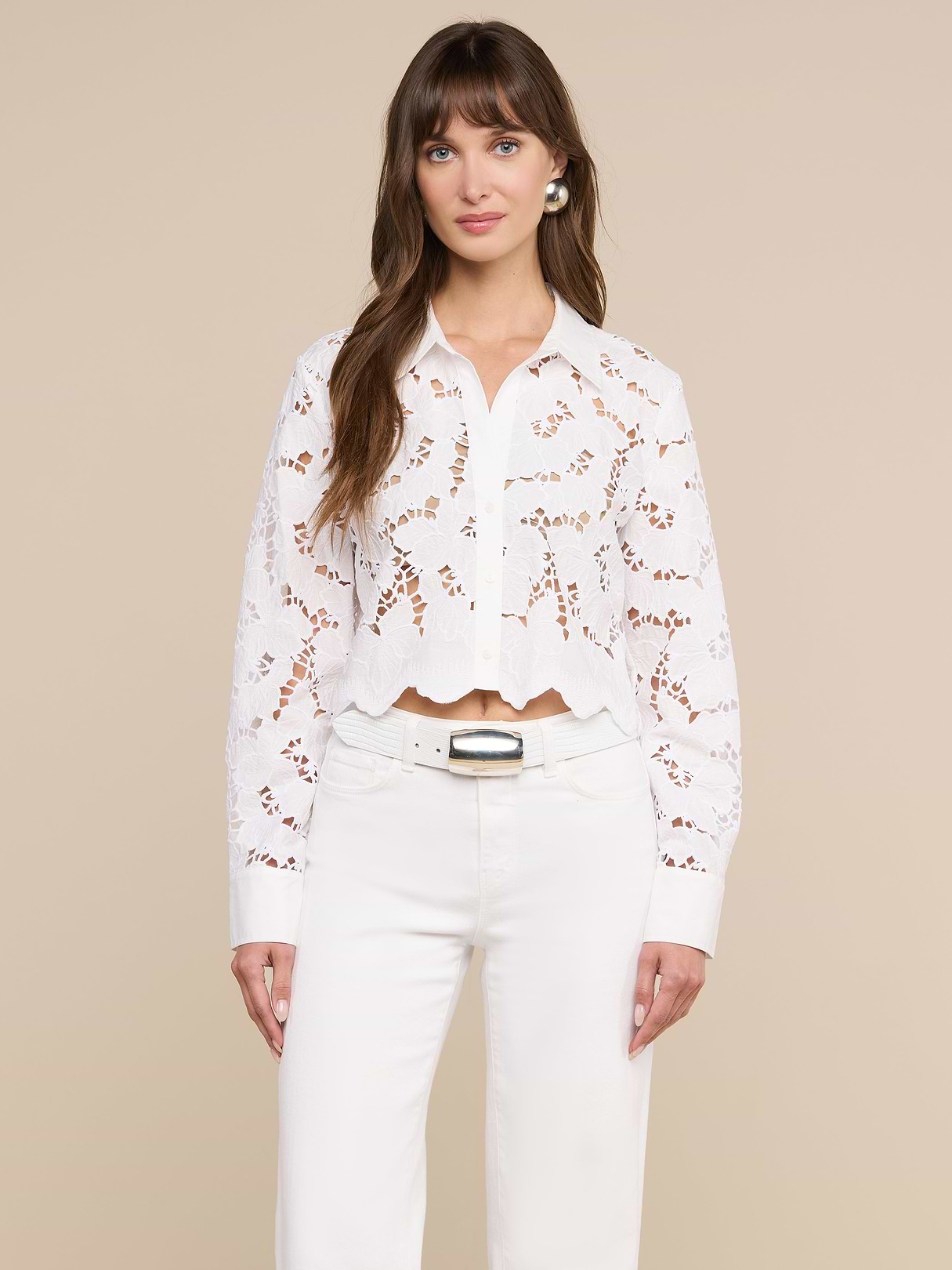 Seychelle Cropped Eyelet Blouse in White | L'AGENCE