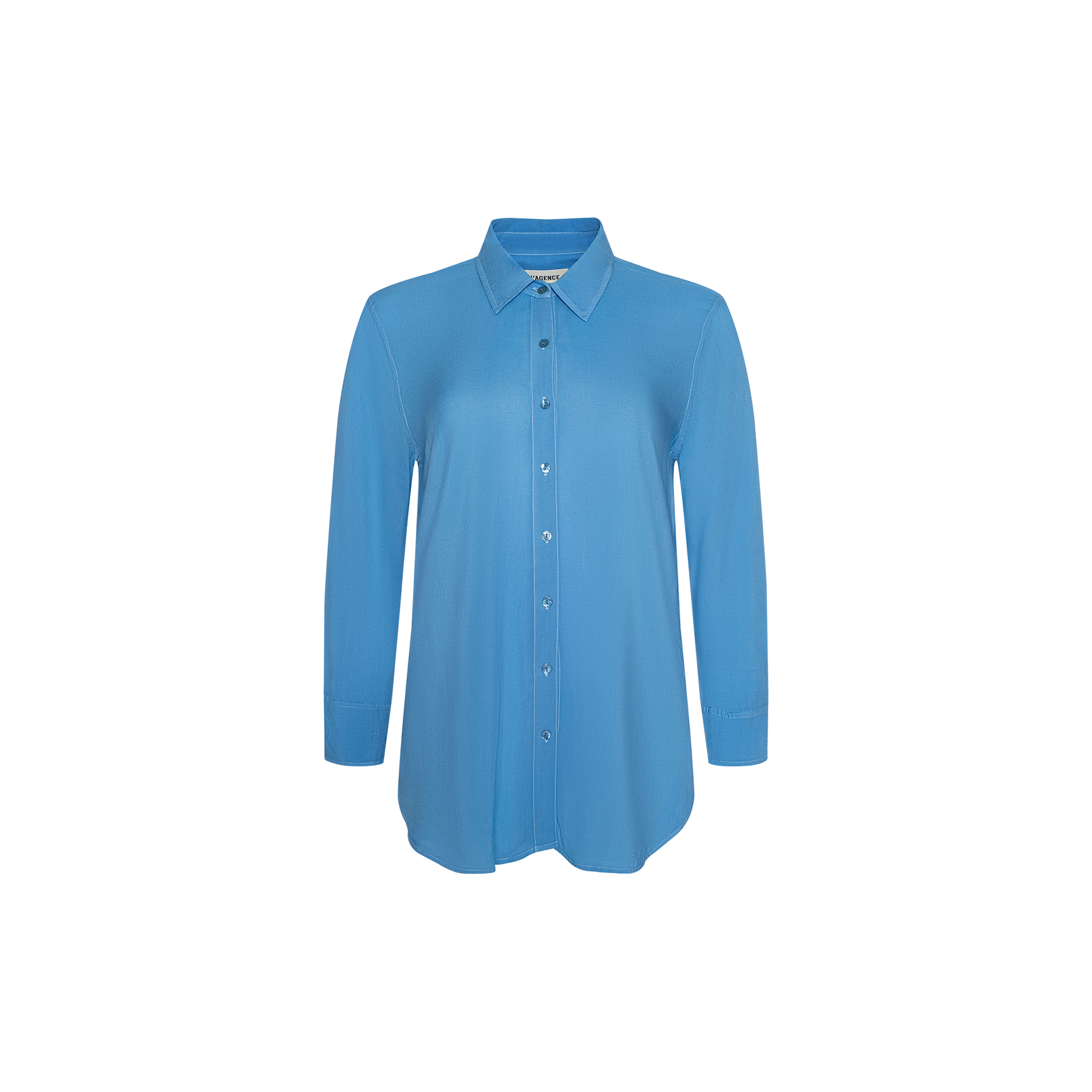 The Marlene Blouse is a long-sleeved, lightweight button-down shirt with a collar and relaxed fit, shown on a plain white background. Perfect for adding everyday polish to your wardrobe.